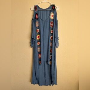 Bohemian Blue Crochet Accent Dress